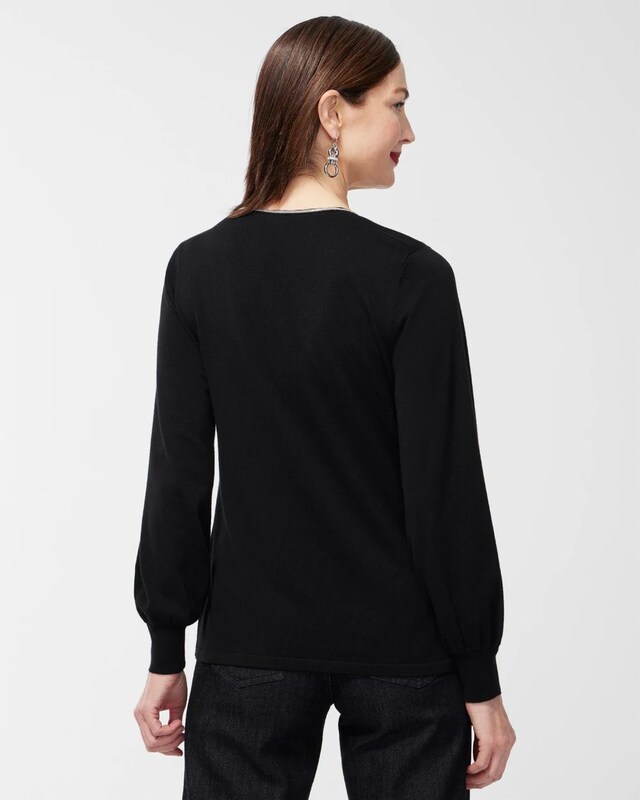 Caviar Trim V-Neck Pullover Sweater - image 3